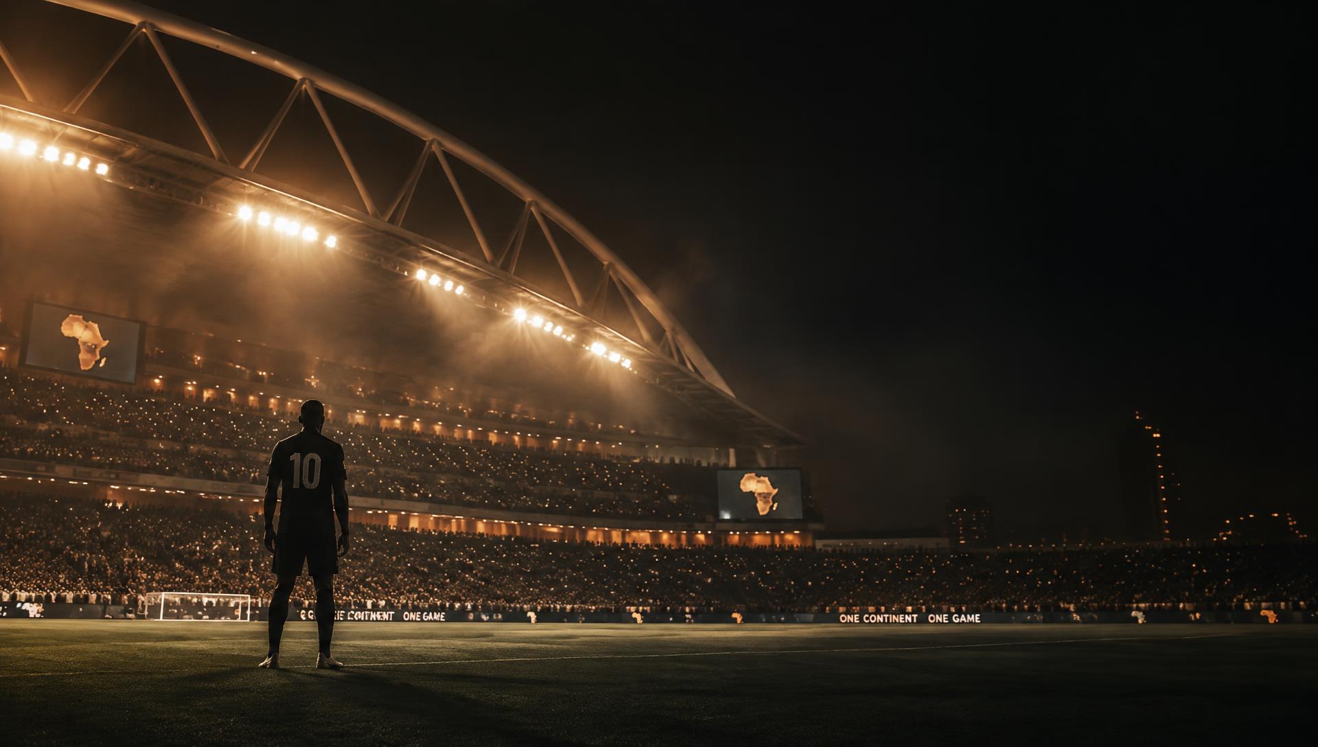 Floodlit stadium at night